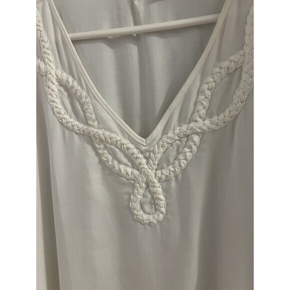 Soft Surroundings White Short Sleeve Braided V Neck Tunic Top Sz Xl Beach Resort - Picture 2 of 7